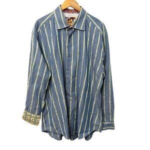 Robert Graham Shirt Men’s 3XL Blue Green Striped Flip Cuff Long Sleeve